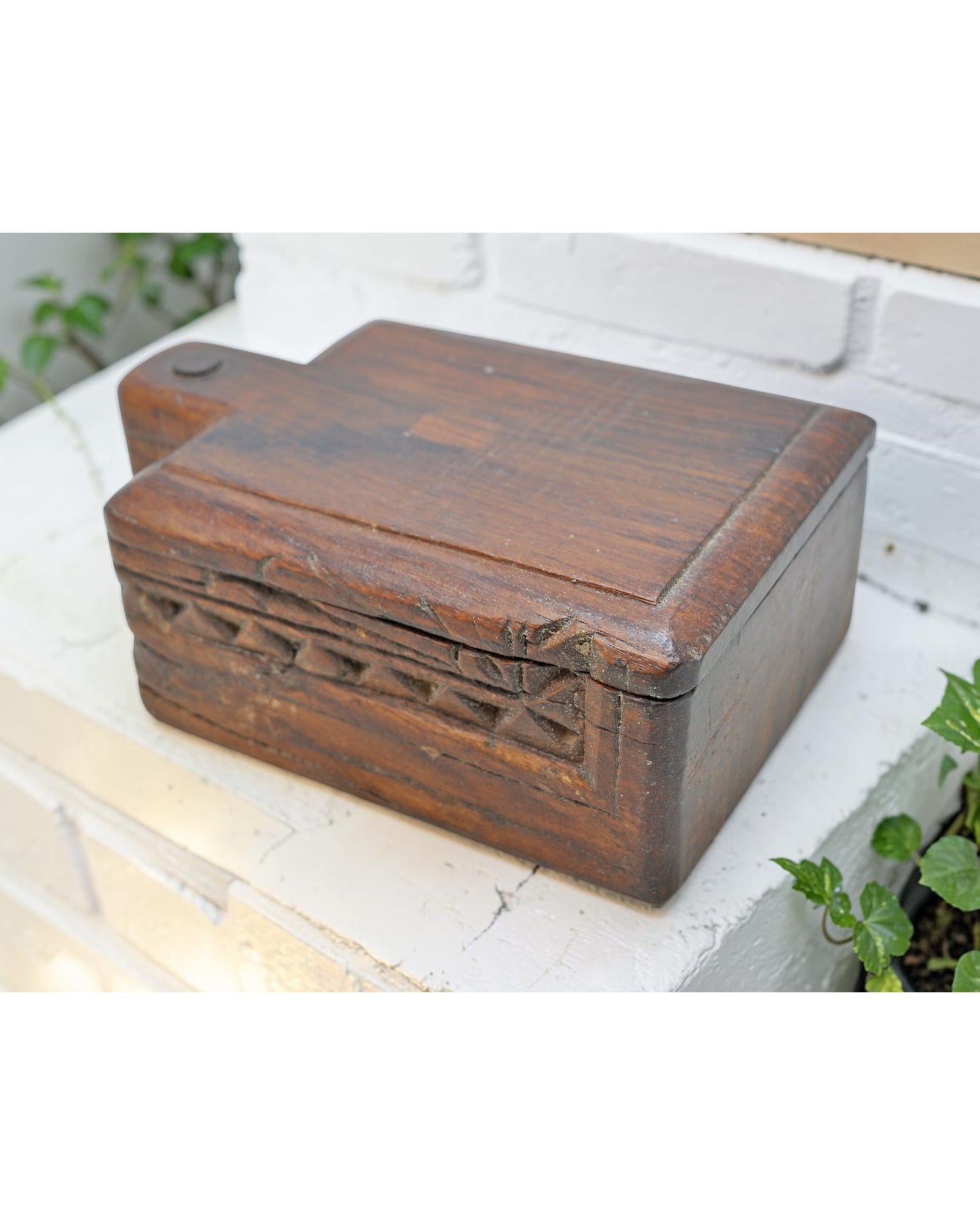 Antique Wooden Kitchenware Spice Box Original Old Hand Carved