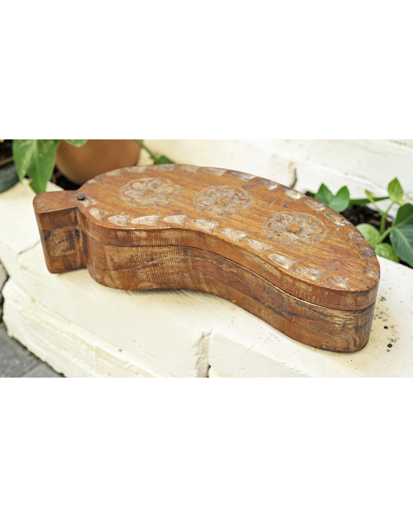 Antique Wooden Kitchenware Spice Box Original Old Hand Carved