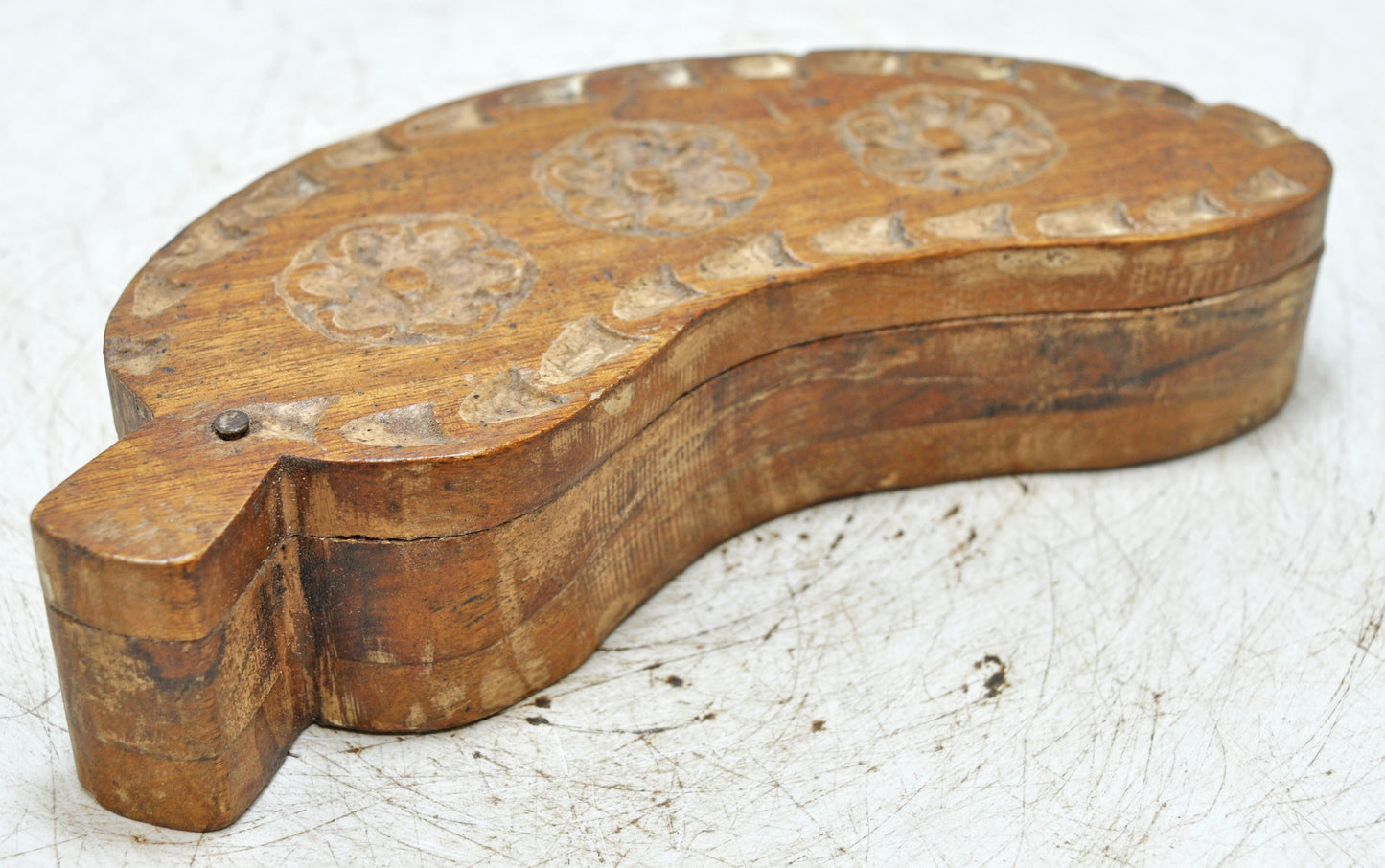 Antique Wooden Kitchenware Spice Box Original Old Hand Carved