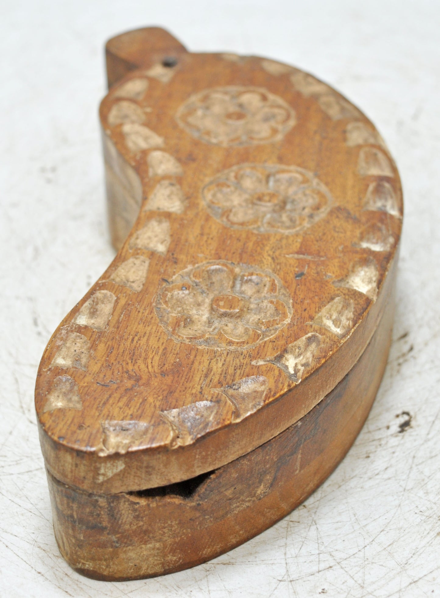 Antique Wooden Kitchenware Spice Box Original Old Hand Carved