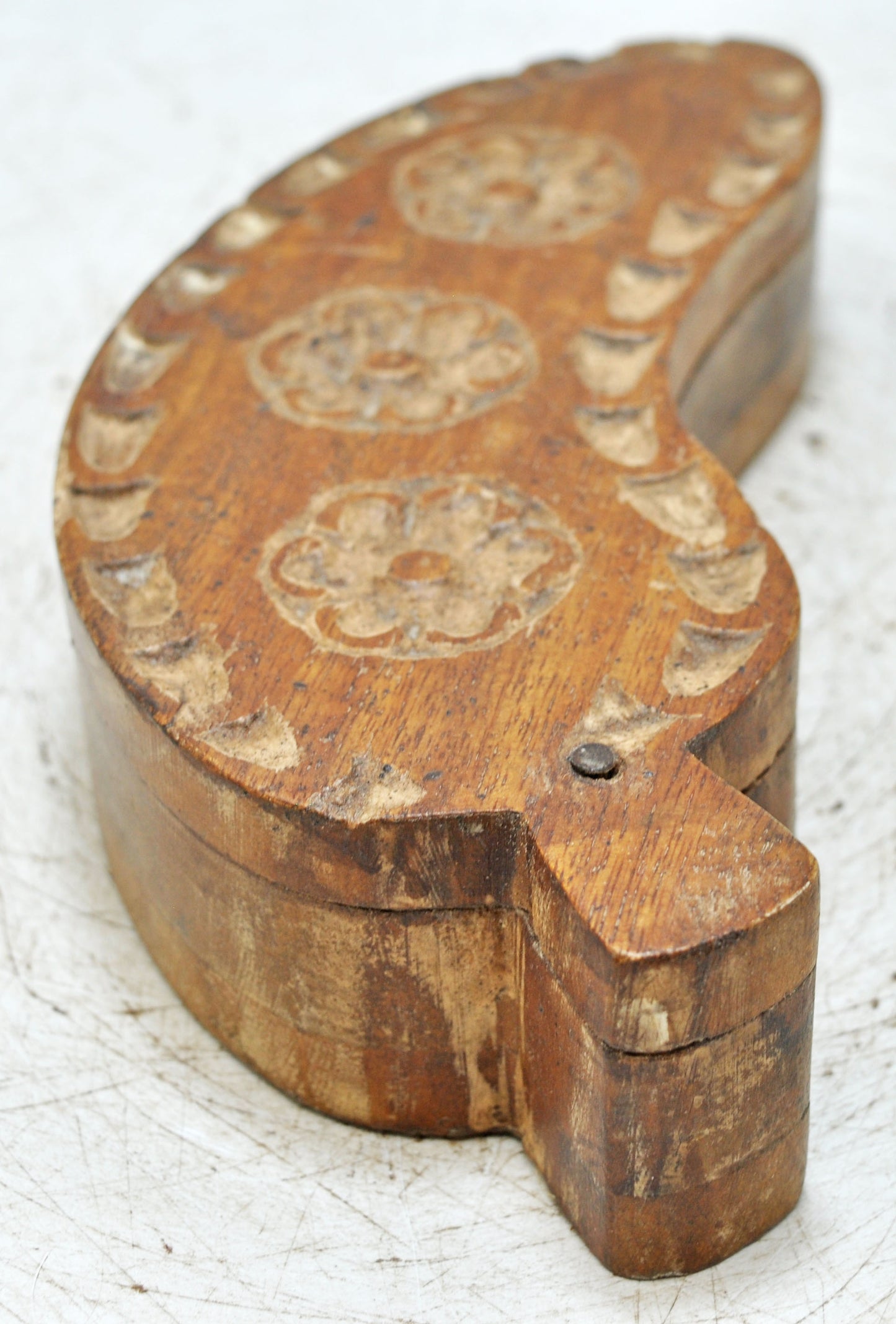 Antique Wooden Kitchenware Spice Box Original Old Hand Carved