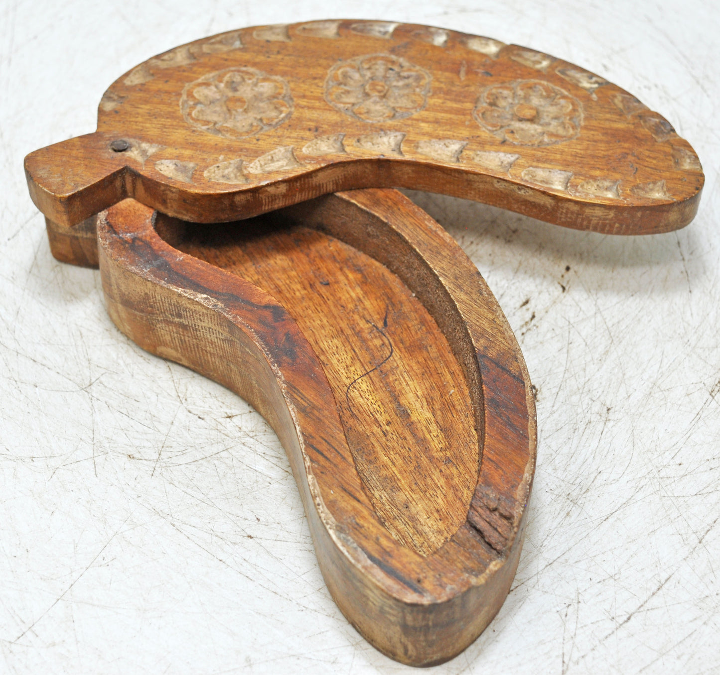 Antique Wooden Kitchenware Spice Box Original Old Hand Carved