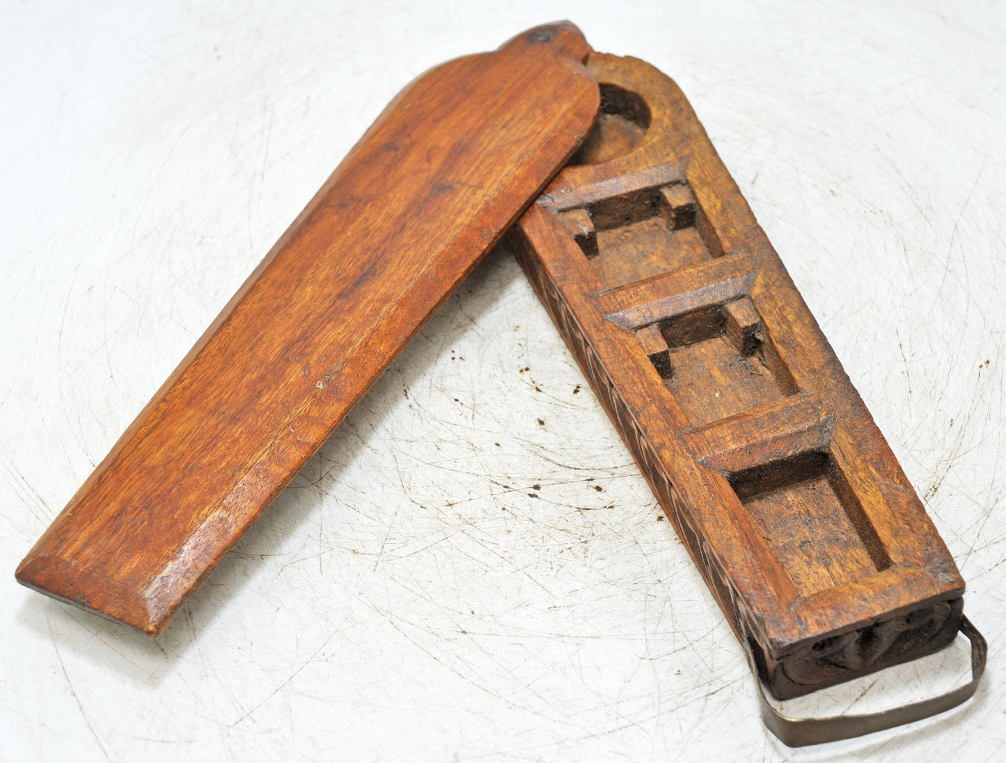 Antique Wooden Kitchenware Spice Box Original Old Hand Carved