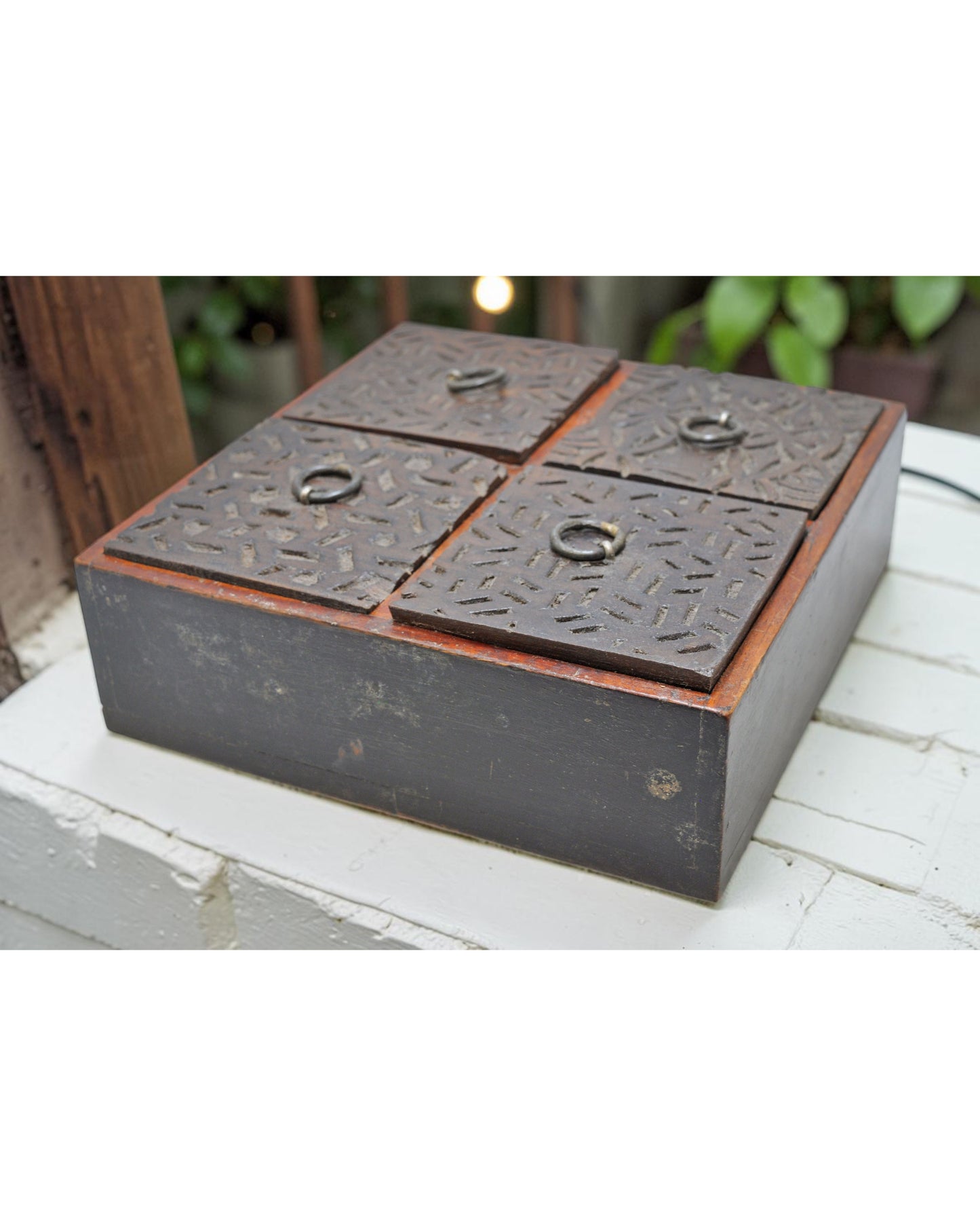 Vintage Wooden Kitchenware Spice Box Original Old Hand Crafted Carved