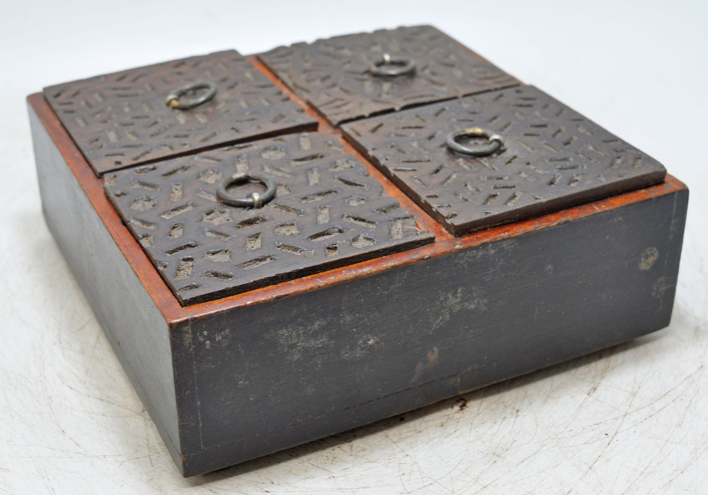 Vintage Wooden Kitchenware Spice Box Original Old Hand Crafted Carved