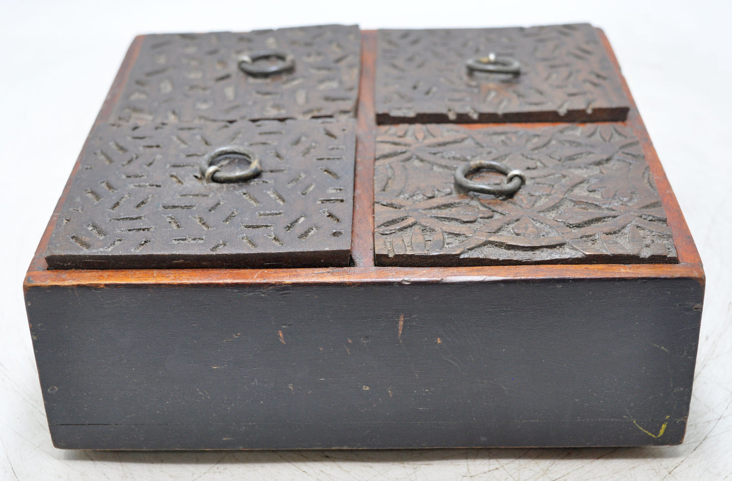 Vintage Wooden Kitchenware Spice Box Original Old Hand Crafted Carved