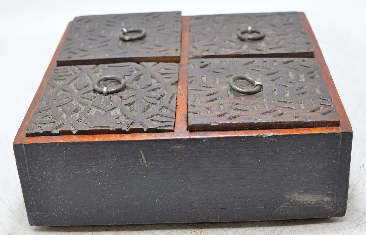 Vintage Wooden Kitchenware Spice Box Original Old Hand Crafted Carved