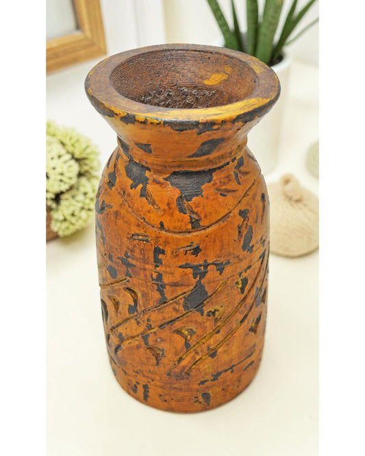 Antique Wooden Himalayan Water Pot Original Old Hand Carved Painted