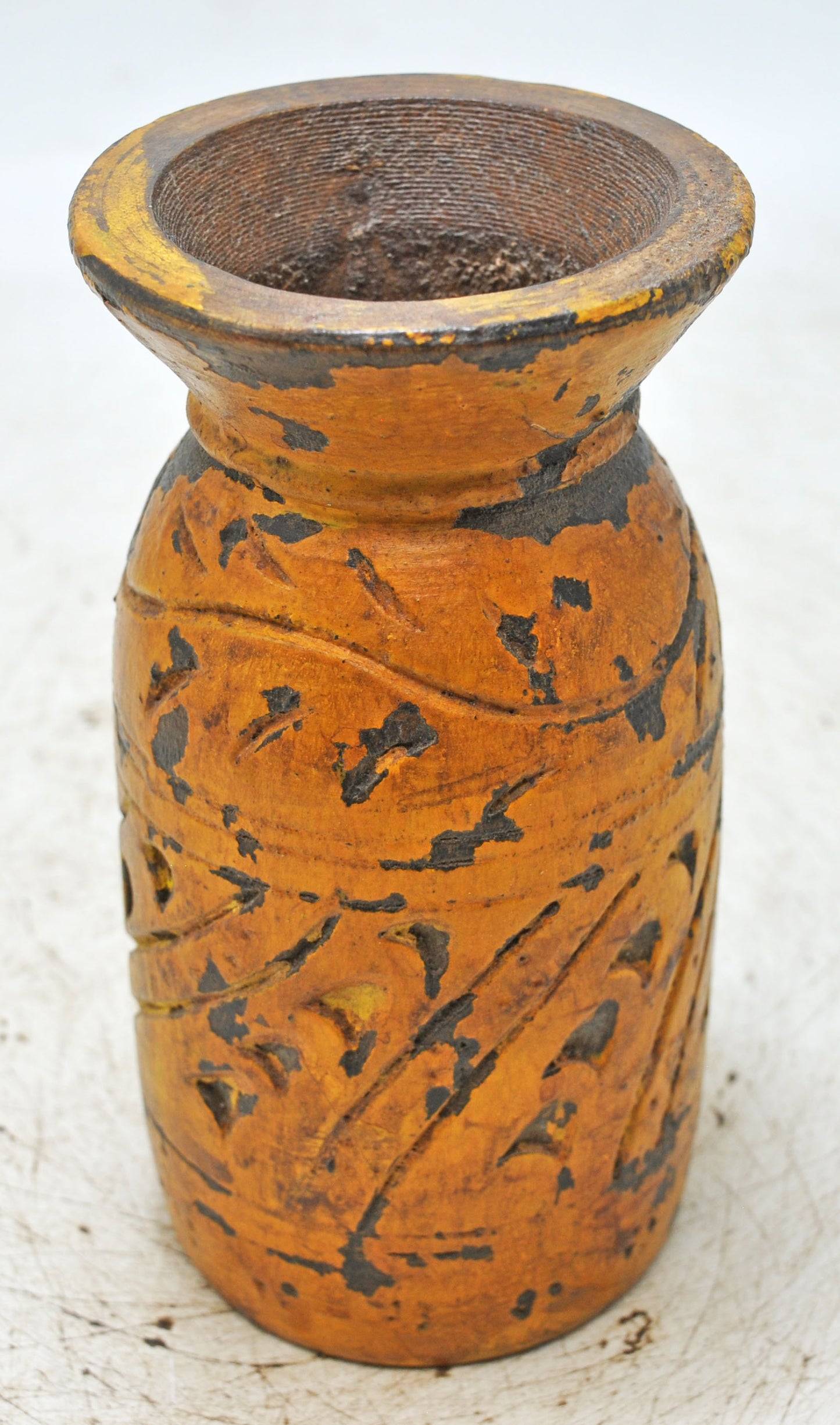 Antique Wooden Himalayan Water Pot Original Old Hand Carved Painted