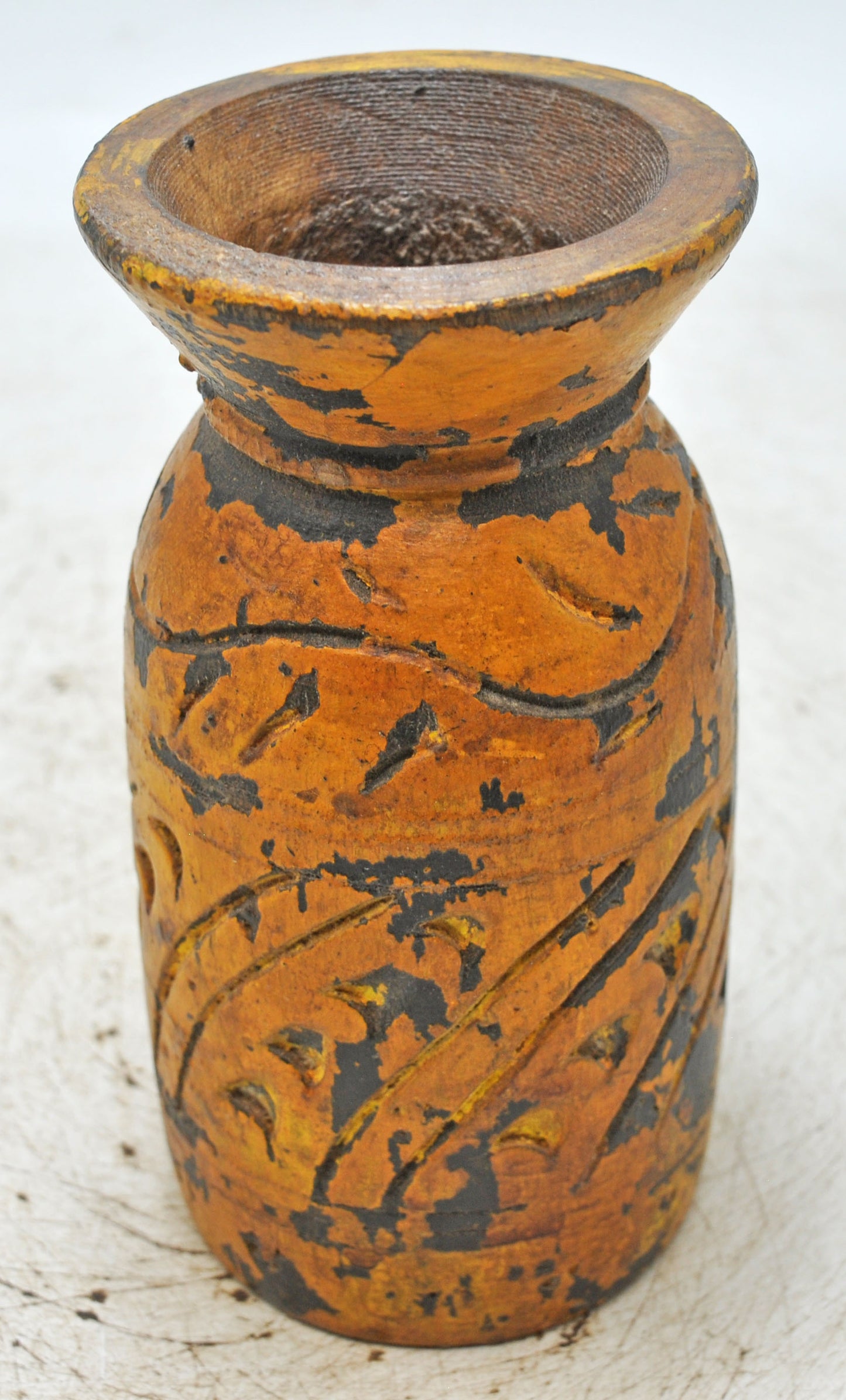 Antique Wooden Himalayan Water Pot Original Old Hand Carved Painted