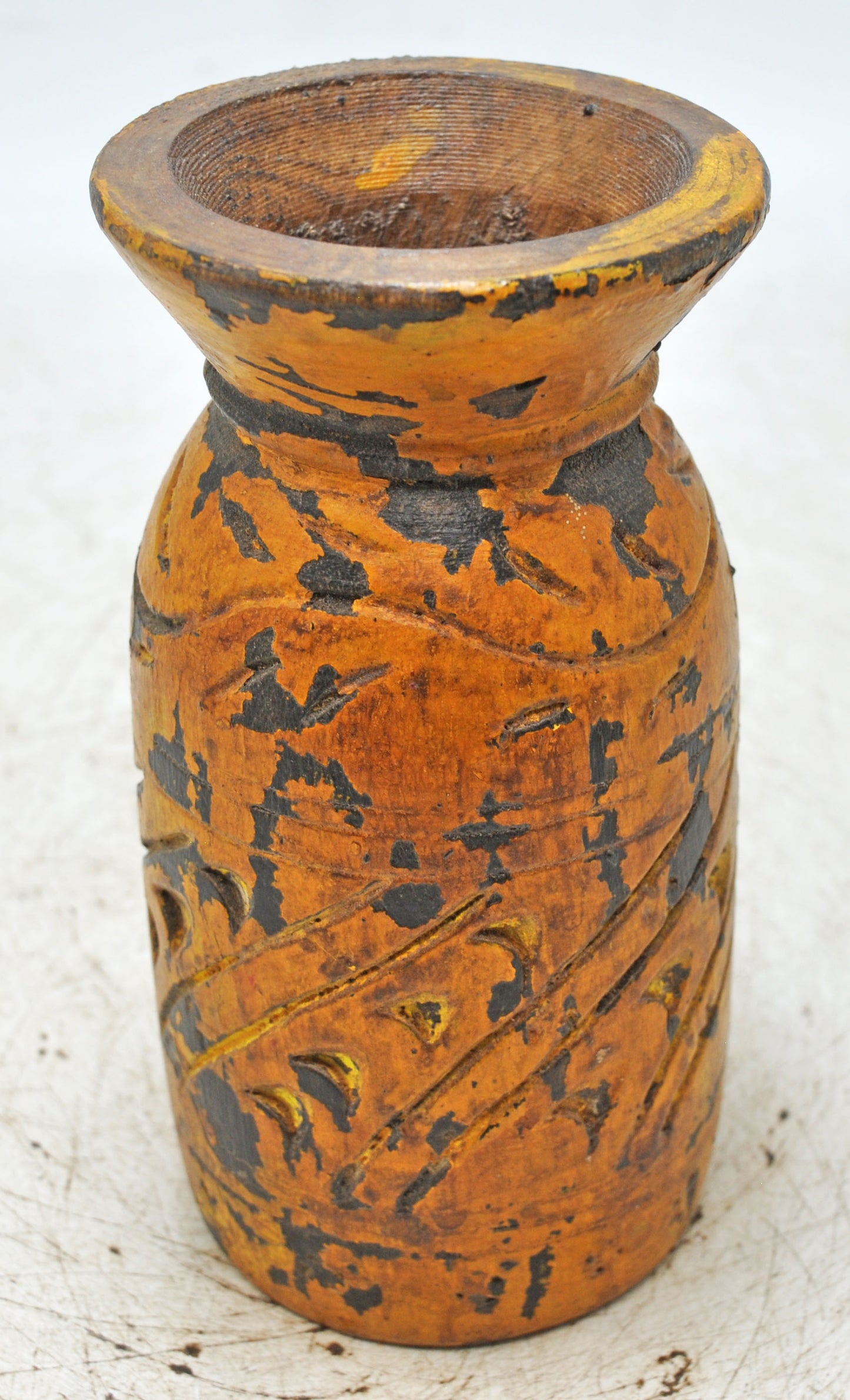 Antique Wooden Himalayan Water Pot Original Old Hand Carved Painted