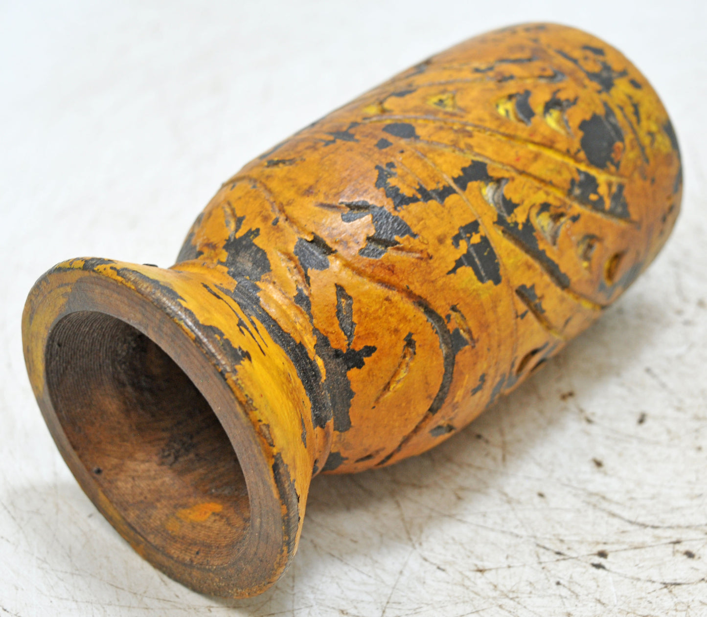 Antique Wooden Himalayan Water Pot Original Old Hand Carved Painted