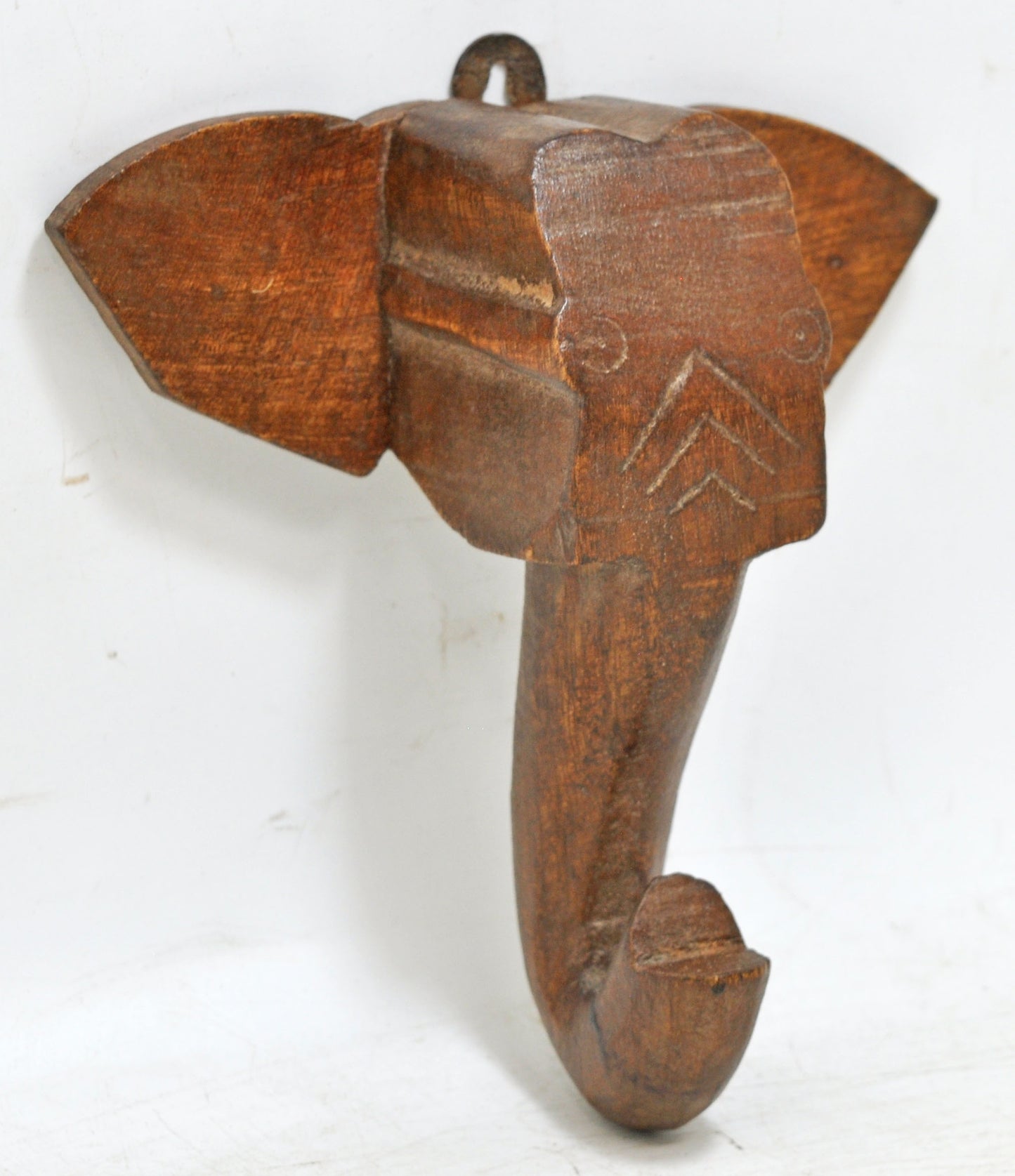 Vintage Wooden Small Elephant Head Wall Hanging Original Old Hand Carved