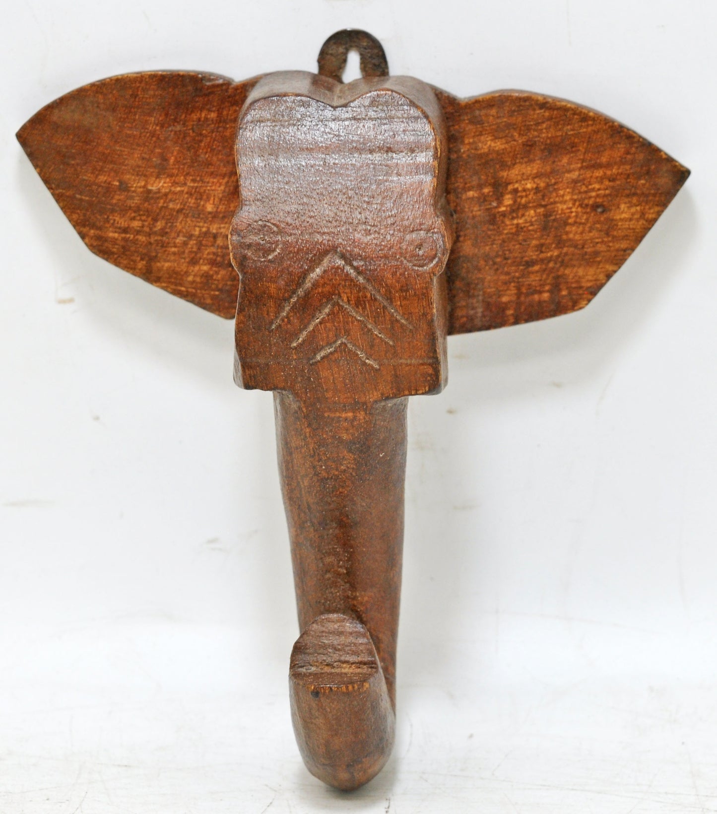 Vintage Wooden Small Elephant Head Wall Hanging Original Old Hand Carved