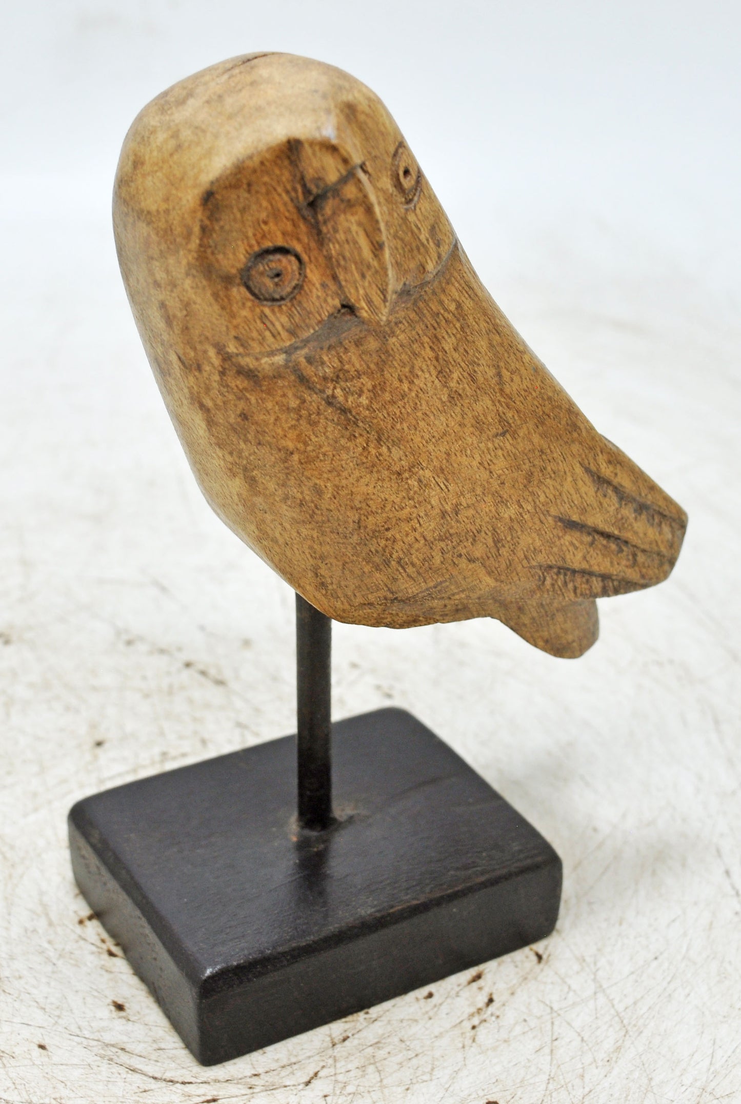 Vintage Wooden Owl Bird Figurine Original Old Hand Carved