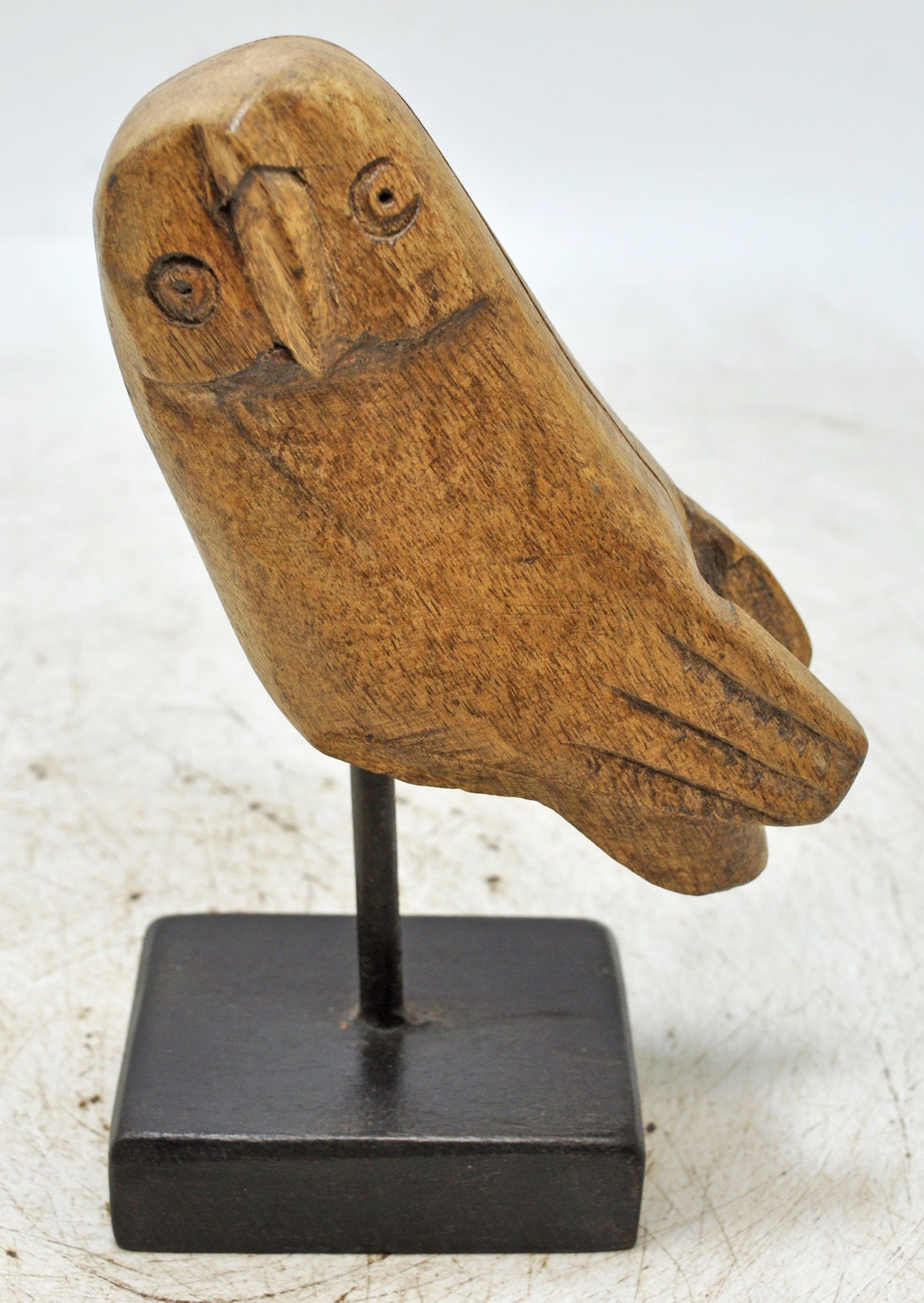 Vintage Wooden Owl Bird Figurine Original Old Hand Carved