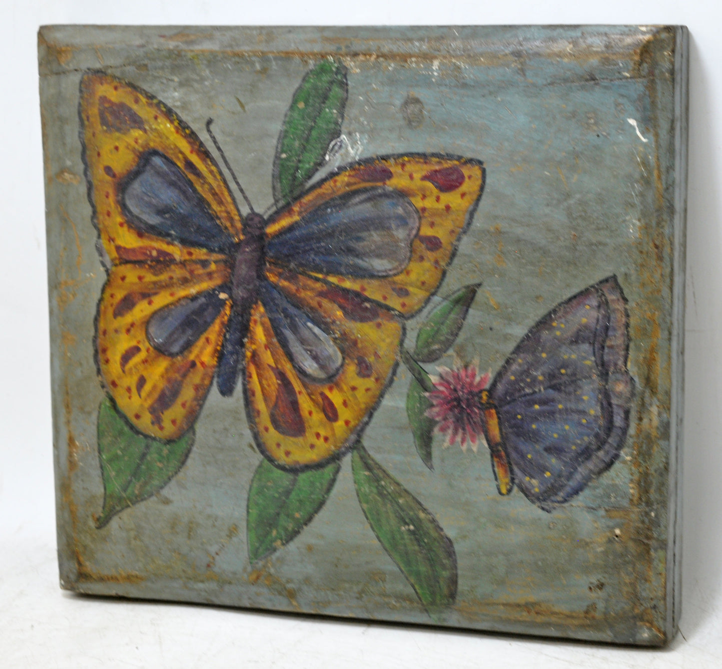 Vintage Wooden Wall Hanging Butterfly Painting Panel Original Old Fine Hand Painted
