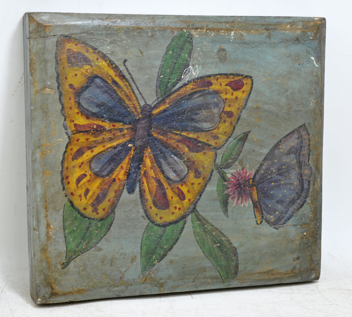 Vintage Wooden Wall Hanging Butterfly Painting Panel Original Old Fine Hand Painted