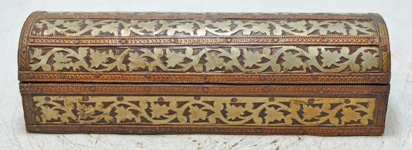 Vintage Wooden Pencil Stationary Box Original Old Hand Crafted Brass Fitted