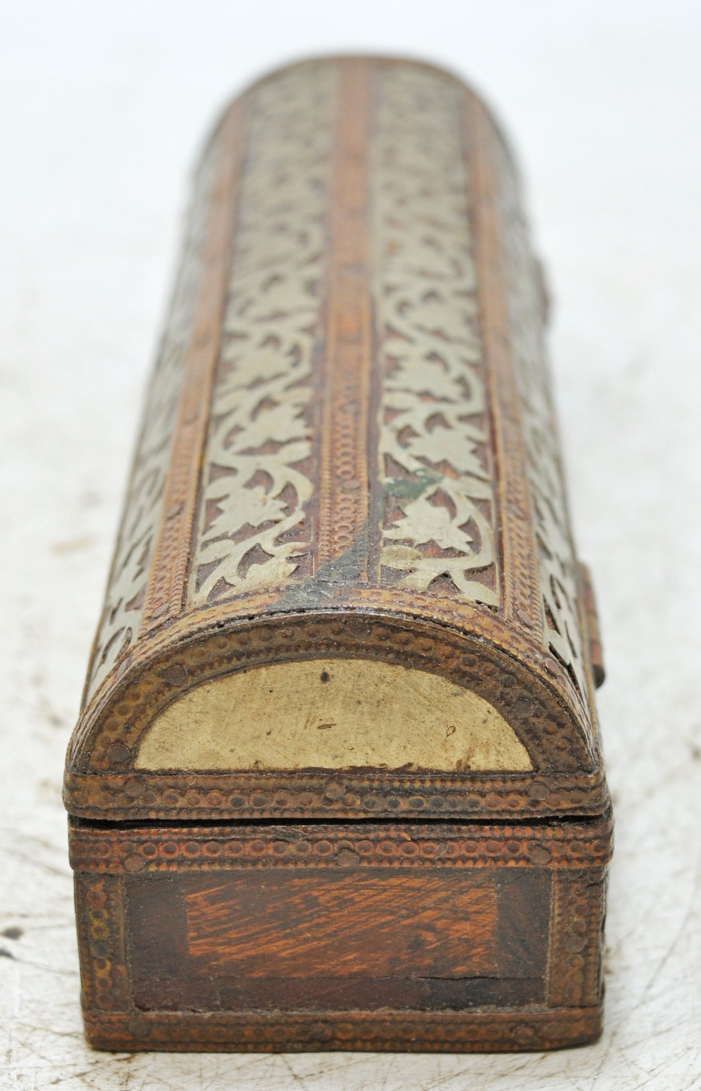 Vintage Wooden Pencil Stationary Box Original Old Hand Crafted Brass Fitted