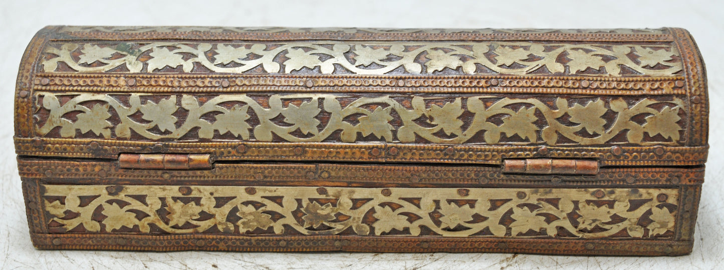 Vintage Wooden Pencil Stationary Box Original Old Hand Crafted Brass Fitted
