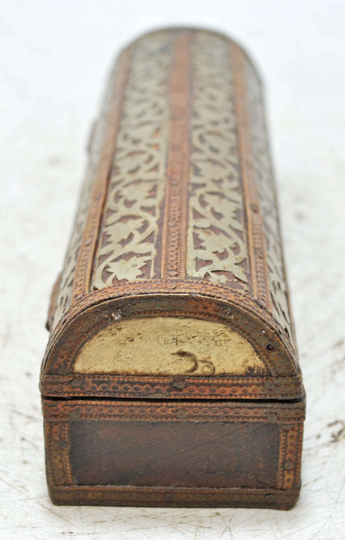 Vintage Wooden Pencil Stationary Box Original Old Hand Crafted Brass Fitted