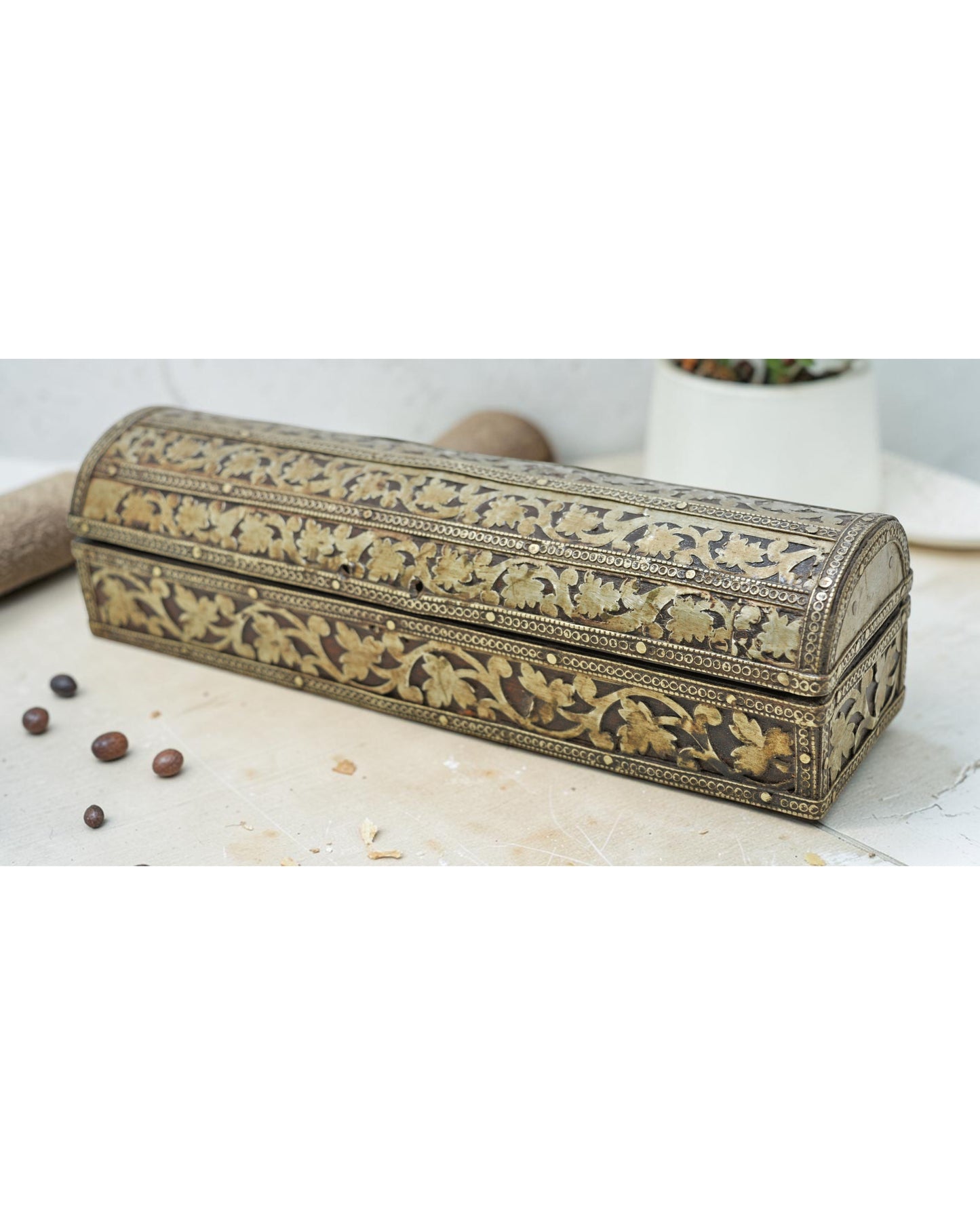 Vintage Wooden Pencil Stationary Box Original Old Hand Crafted Brass Fitted
