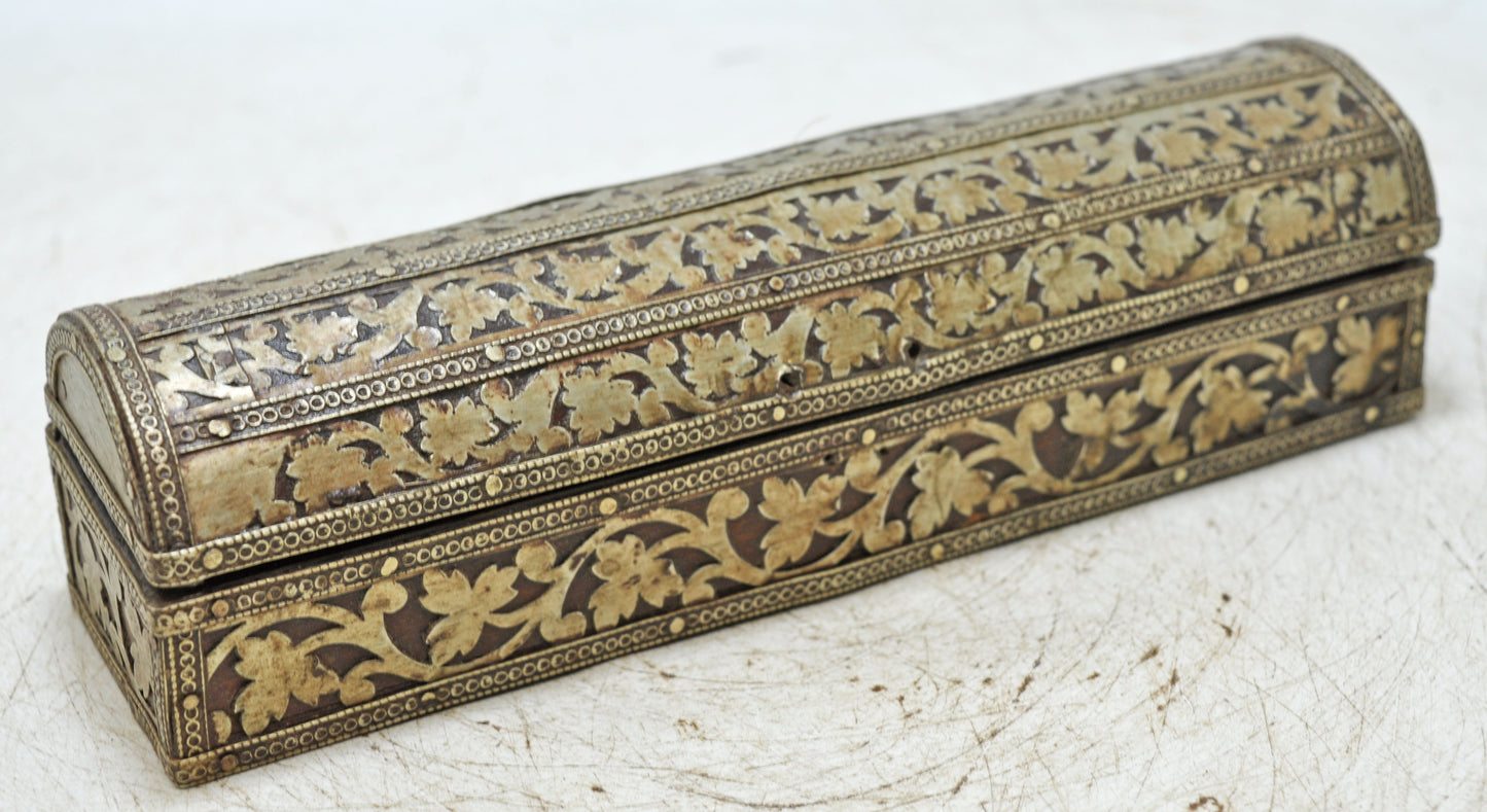 Vintage Wooden Pencil Stationary Box Original Old Hand Crafted Brass Fitted