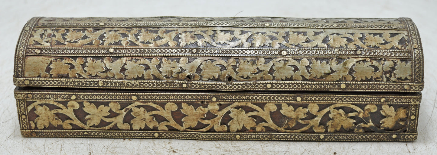 Vintage Wooden Pencil Stationary Box Original Old Hand Crafted Brass Fitted