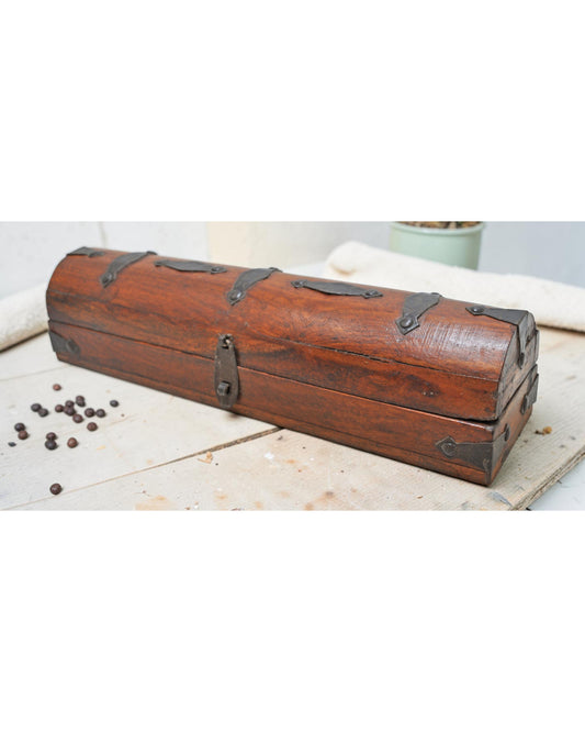 Vintage Wooden Pencil Stationary Box Original Old Hand Crafted Metal Fitted