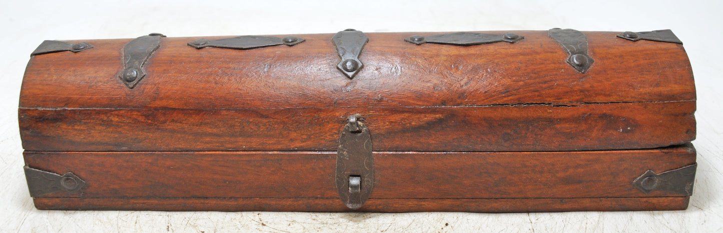 Vintage Wooden Pencil Stationary Box Original Old Hand Crafted Metal Fitted