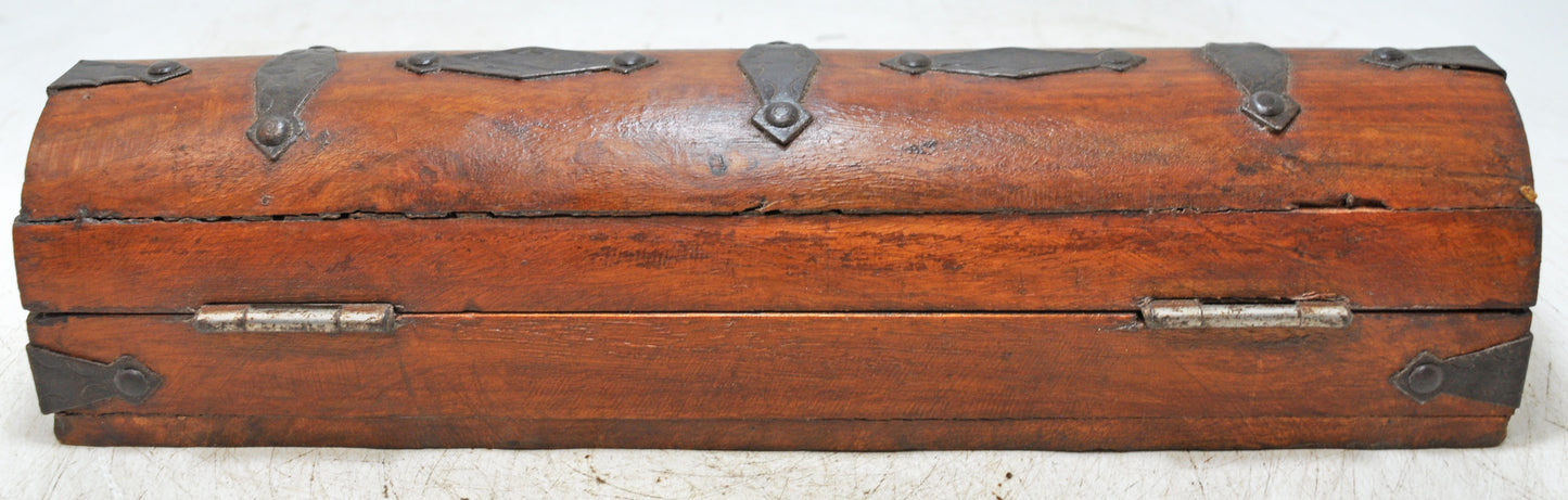 Vintage Wooden Pencil Stationary Box Original Old Hand Crafted Metal Fitted