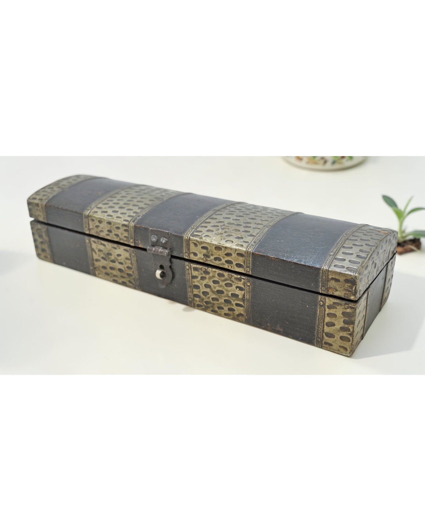 Vintage Wooden Pencil Stationary Box Original Old Hand Crafted Brass Fitted