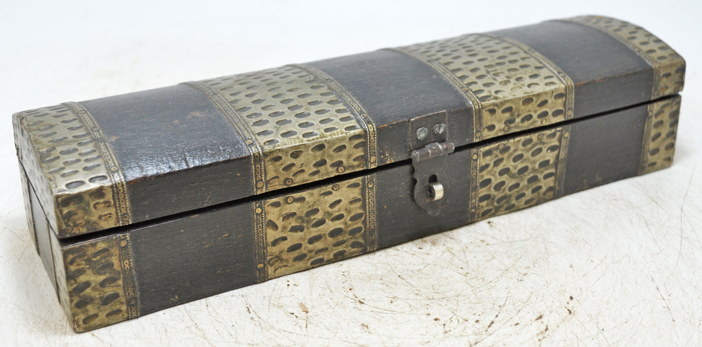 Vintage Wooden Pencil Stationary Box Original Old Hand Crafted Brass Fitted