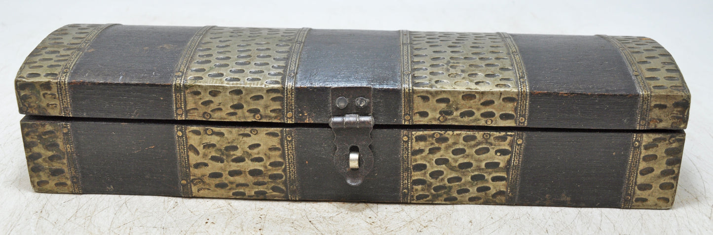 Vintage Wooden Pencil Stationary Box Original Old Hand Crafted Brass Fitted