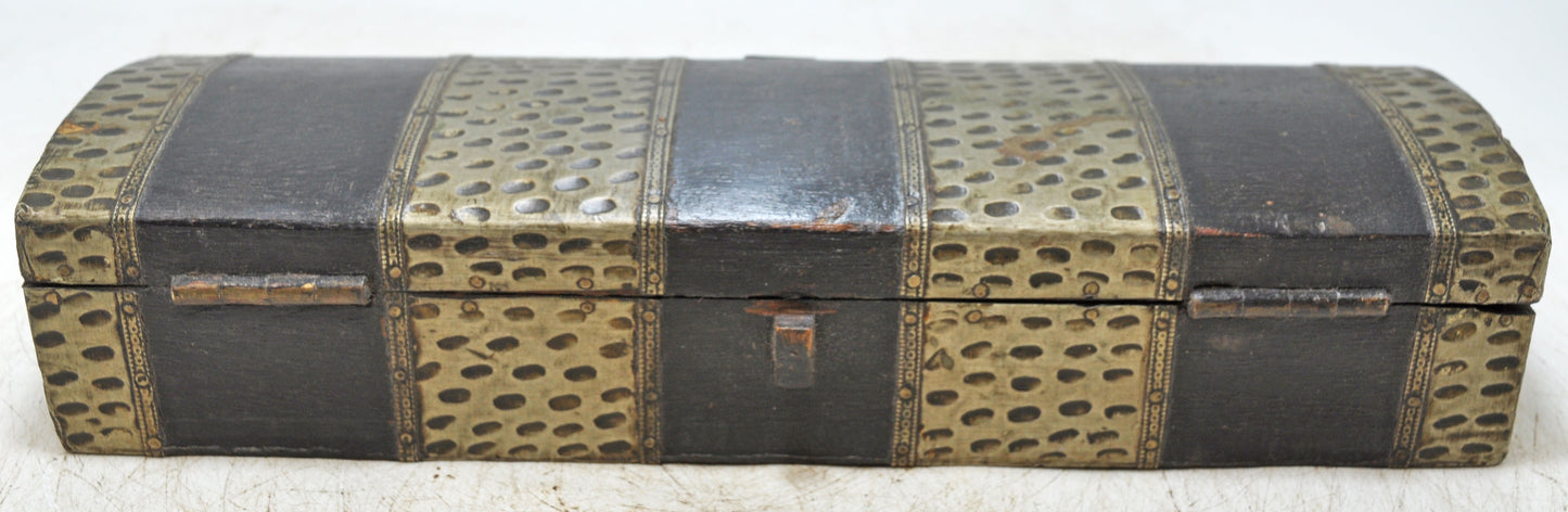Vintage Wooden Pencil Stationary Box Original Old Hand Crafted Brass Fitted