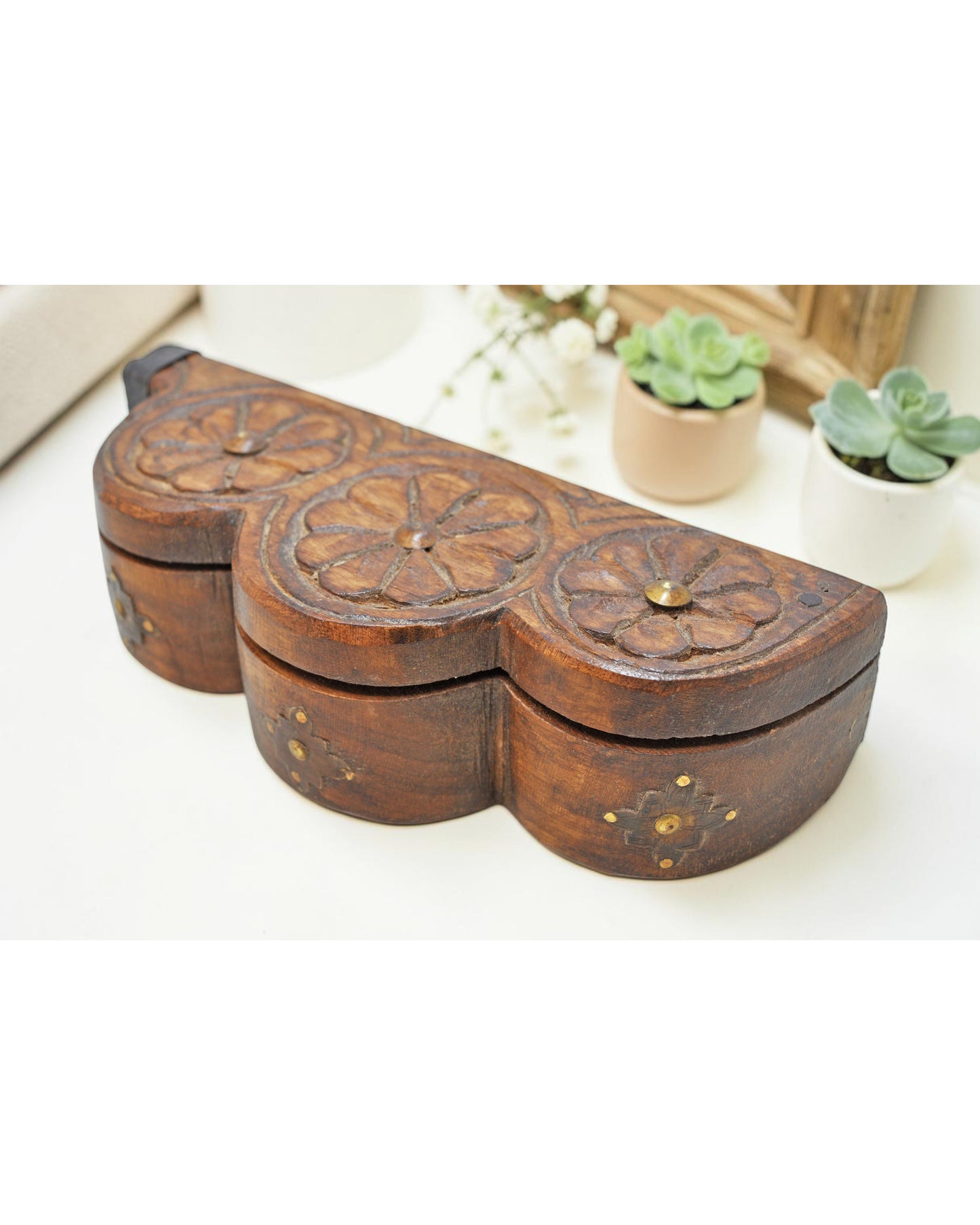 Antique Wooden Kum Kum Powder Tika Box Original Old Hand Carved