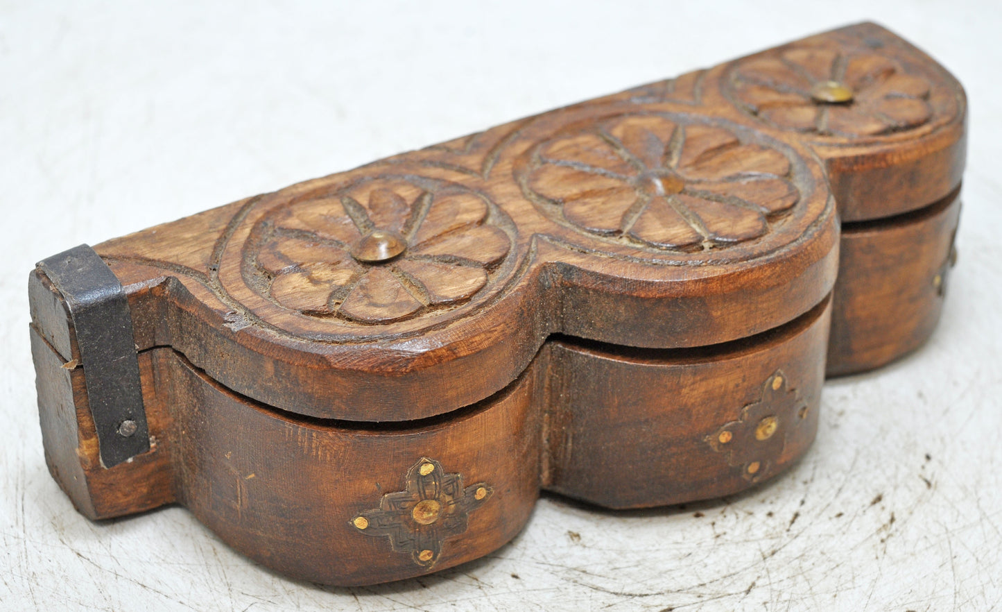 Antique Wooden Kum Kum Powder Tika Box Original Old Hand Carved