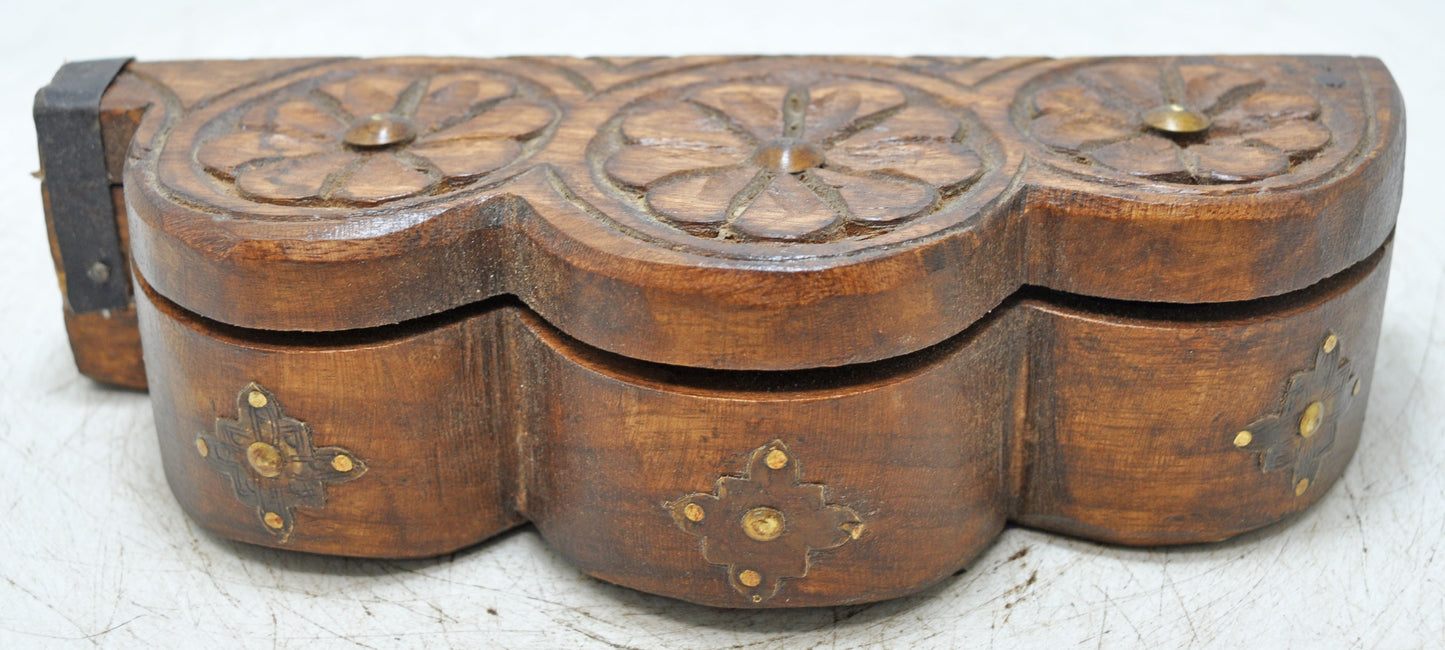 Antique Wooden Kum Kum Powder Tika Box Original Old Hand Carved