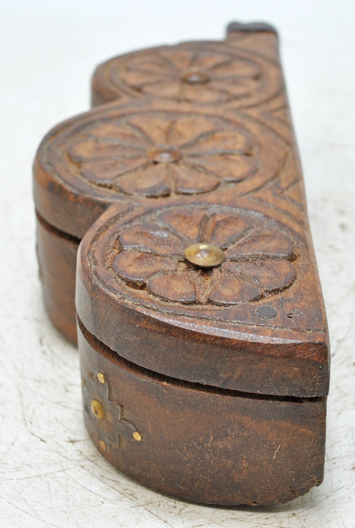 Antique Wooden Kum Kum Powder Tika Box Original Old Hand Carved