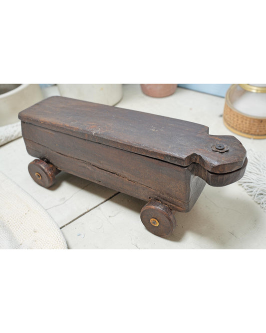Antique Wooden Kitchenware Spice Box on Wheels Original Old Hand Carved