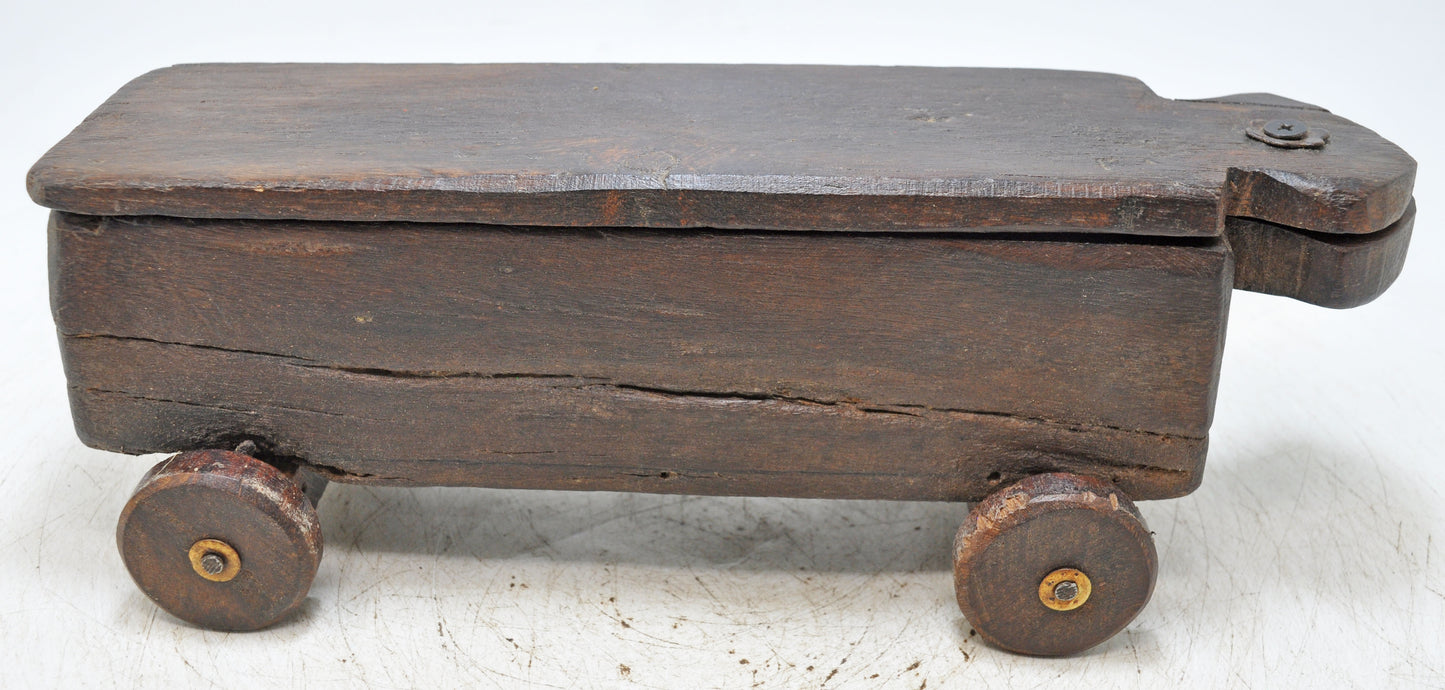 Antique Wooden Kitchenware Spice Box on Wheels Original Old Hand Carved