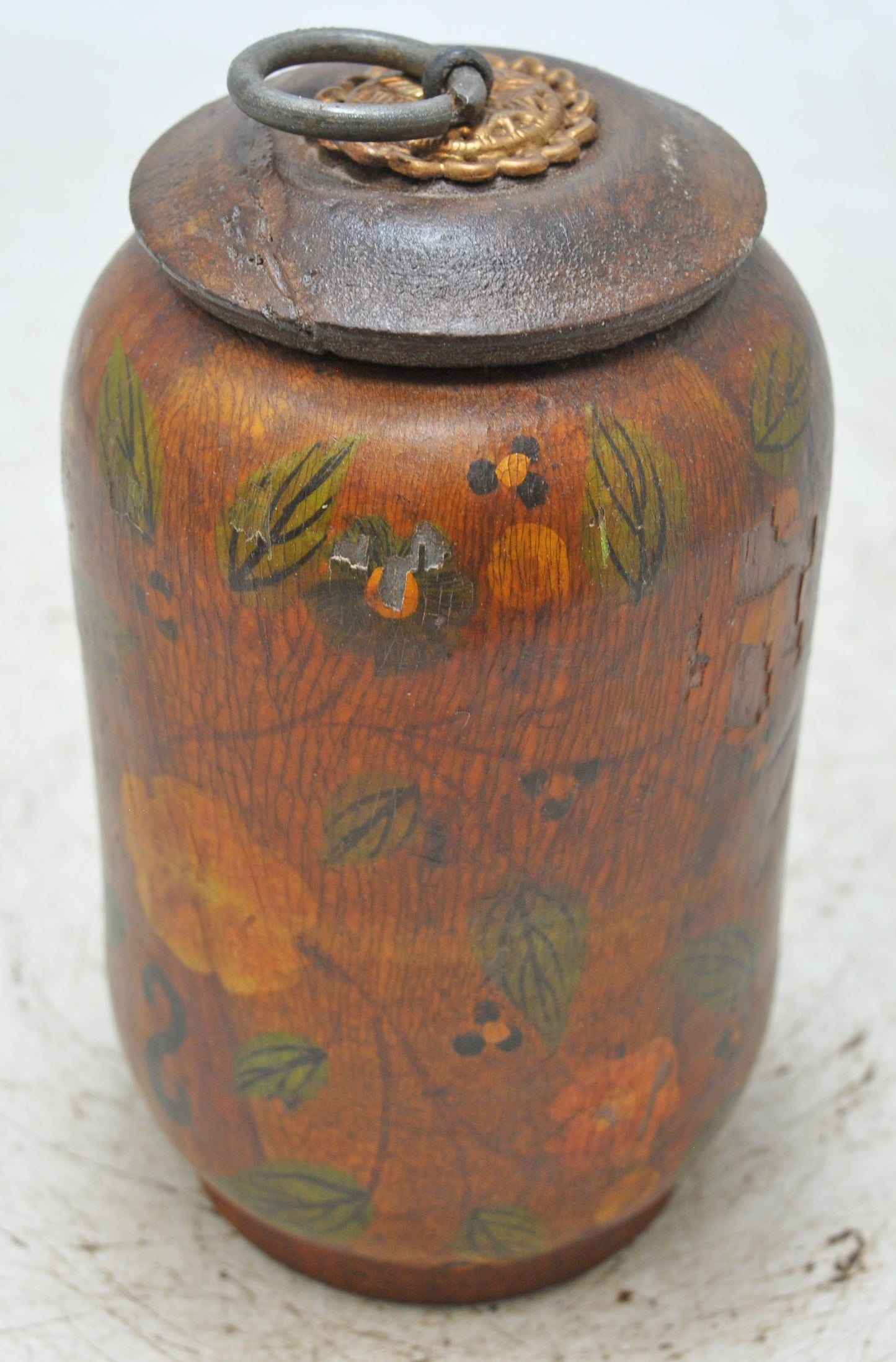 Vintage Wooden Kum Kum Powder Tika Box Original Old Hand Carved Painted