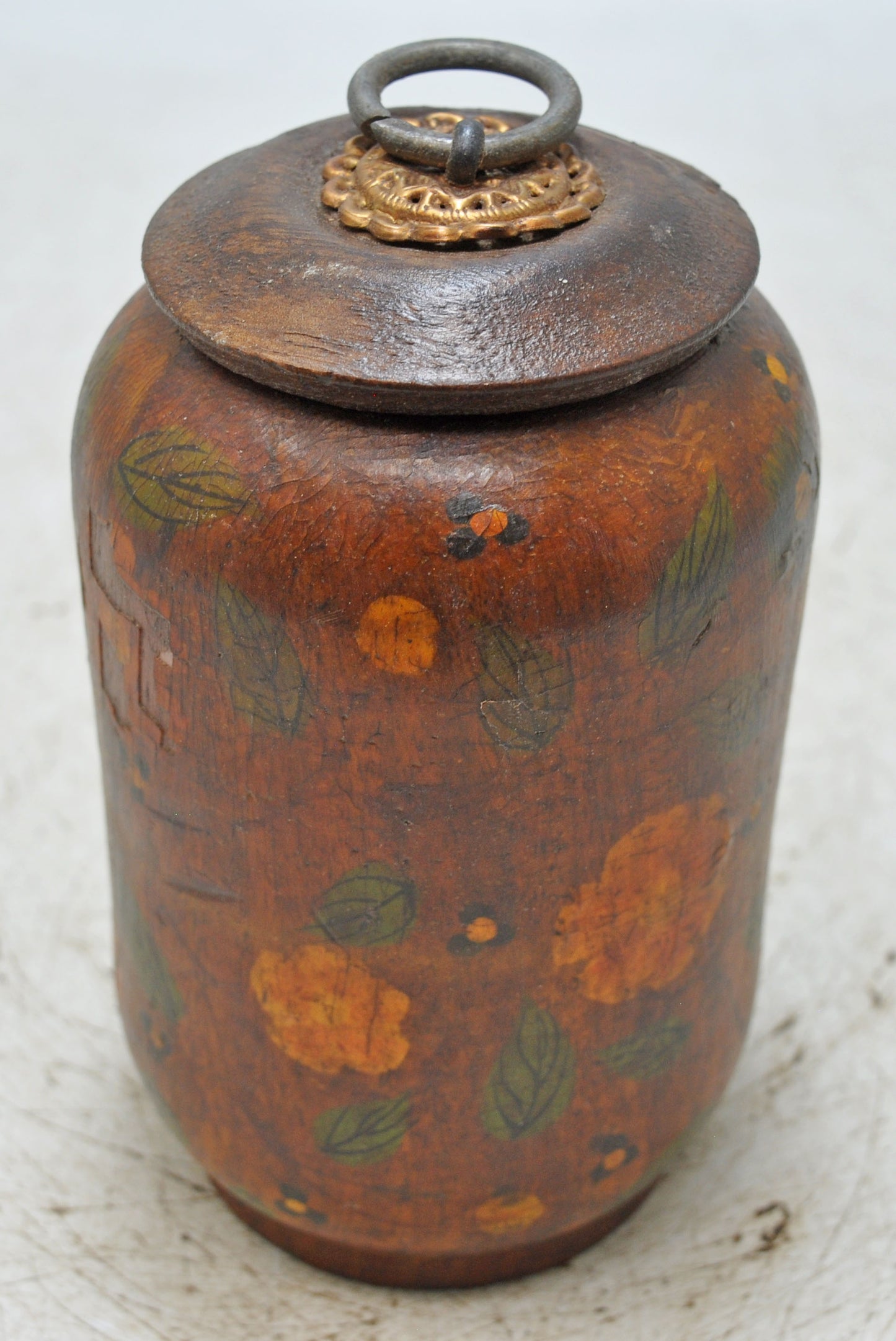 Vintage Wooden Kum Kum Powder Tika Box Original Old Hand Carved Painted