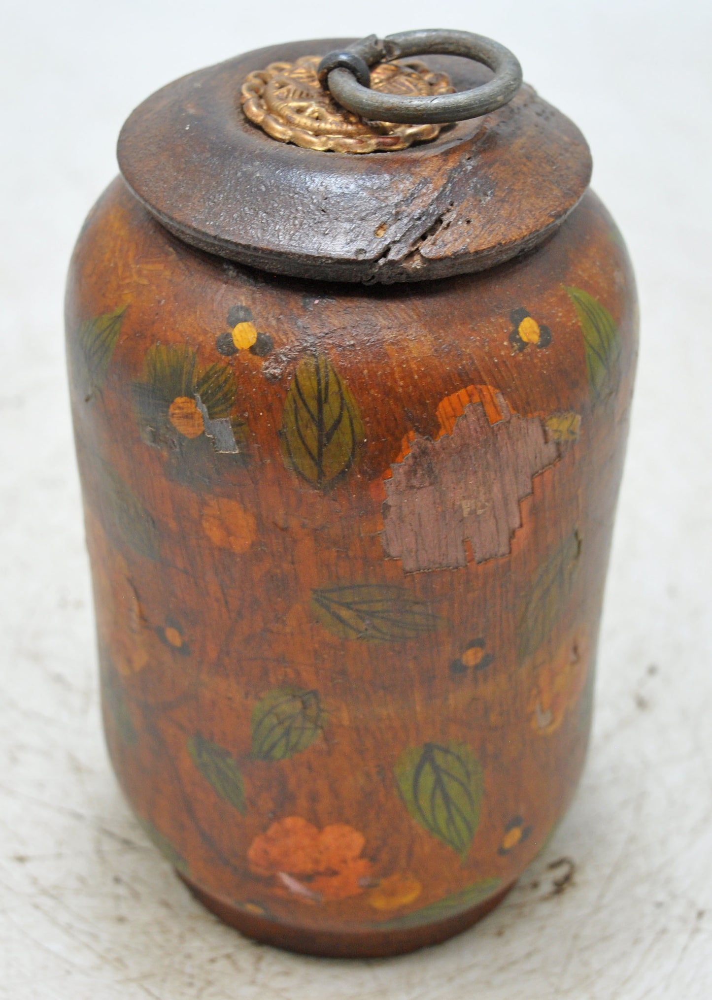 Vintage Wooden Kum Kum Powder Tika Box Original Old Hand Carved Painted