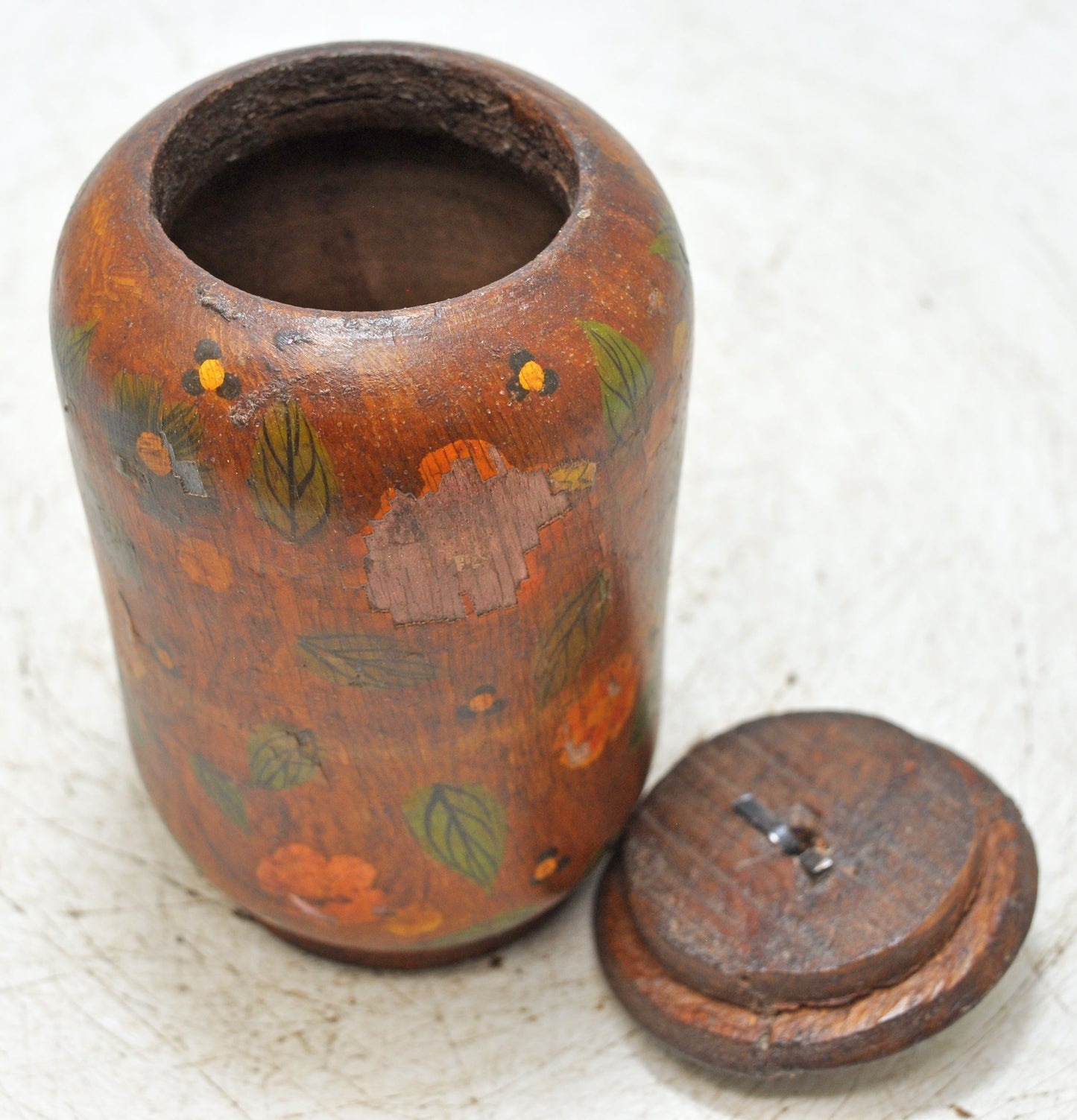 Vintage Wooden Kum Kum Powder Tika Box Original Old Hand Carved Painted