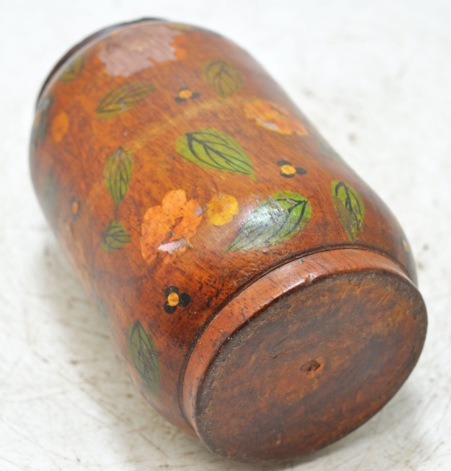 Vintage Wooden Kum Kum Powder Tika Box Original Old Hand Carved Painted