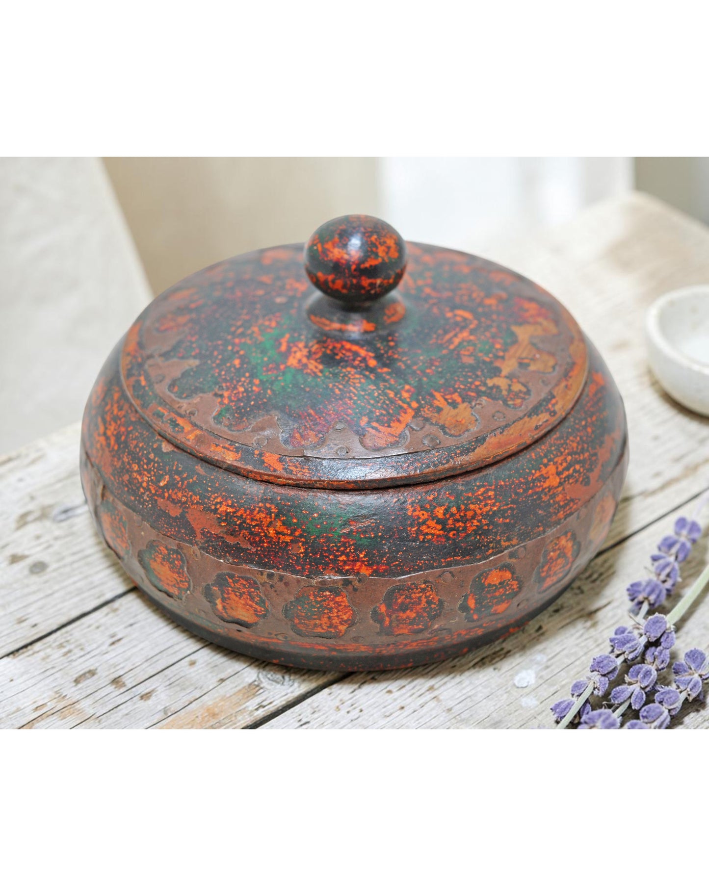 Vintage Wooden Kum Kum Powder Tika Box Original Old Hand Carved Painted
