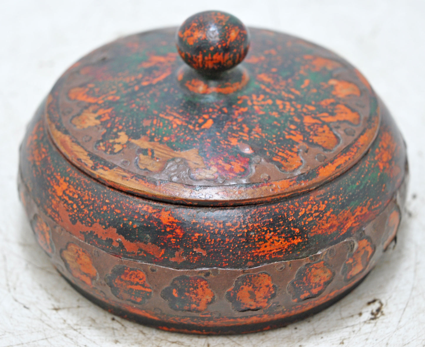 Vintage Wooden Kum Kum Powder Tika Box Original Old Hand Carved Painted