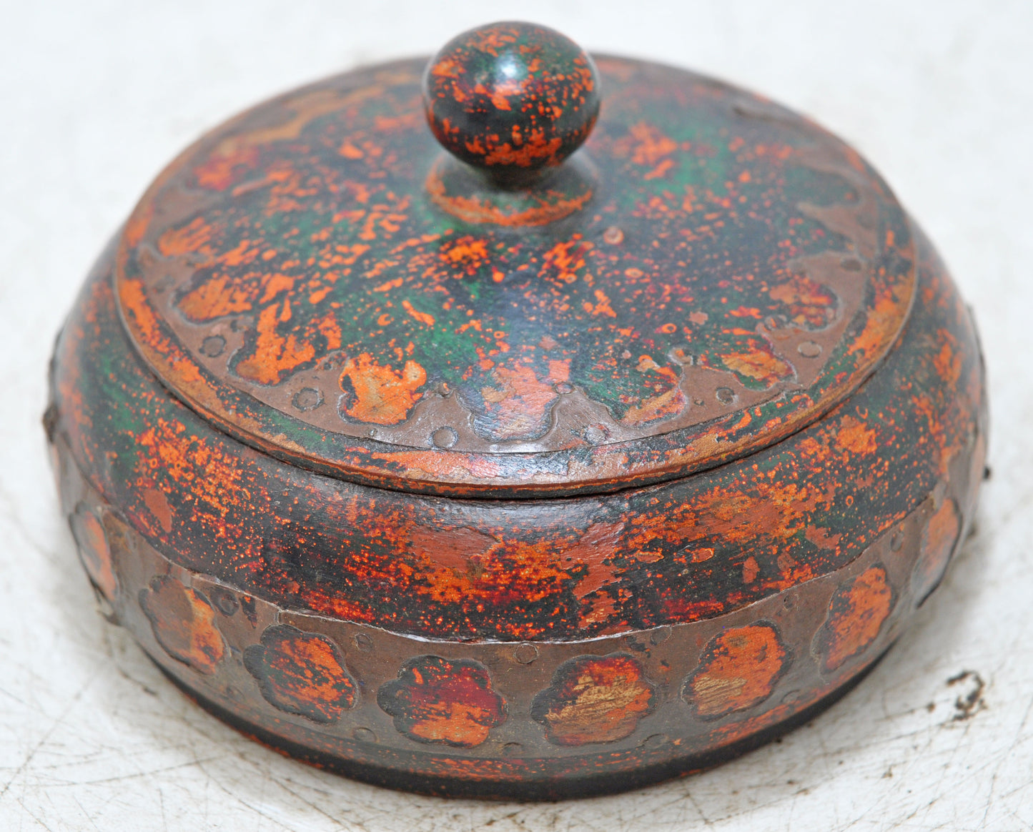 Vintage Wooden Kum Kum Powder Tika Box Original Old Hand Carved Painted